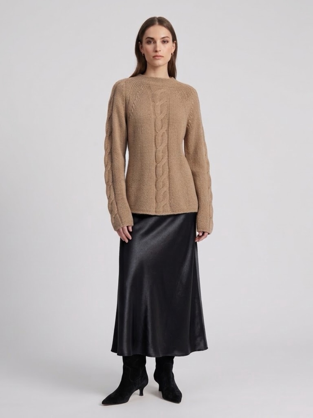 Maria Di Ripabianca 100% Cashmere Cable Knit Sweater Made in Italy Camel US10/12